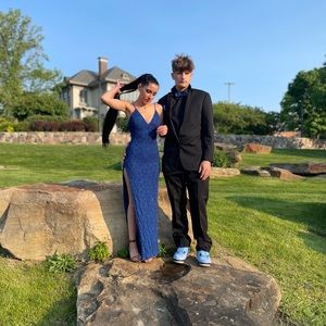 Royal blue sequin prom dress